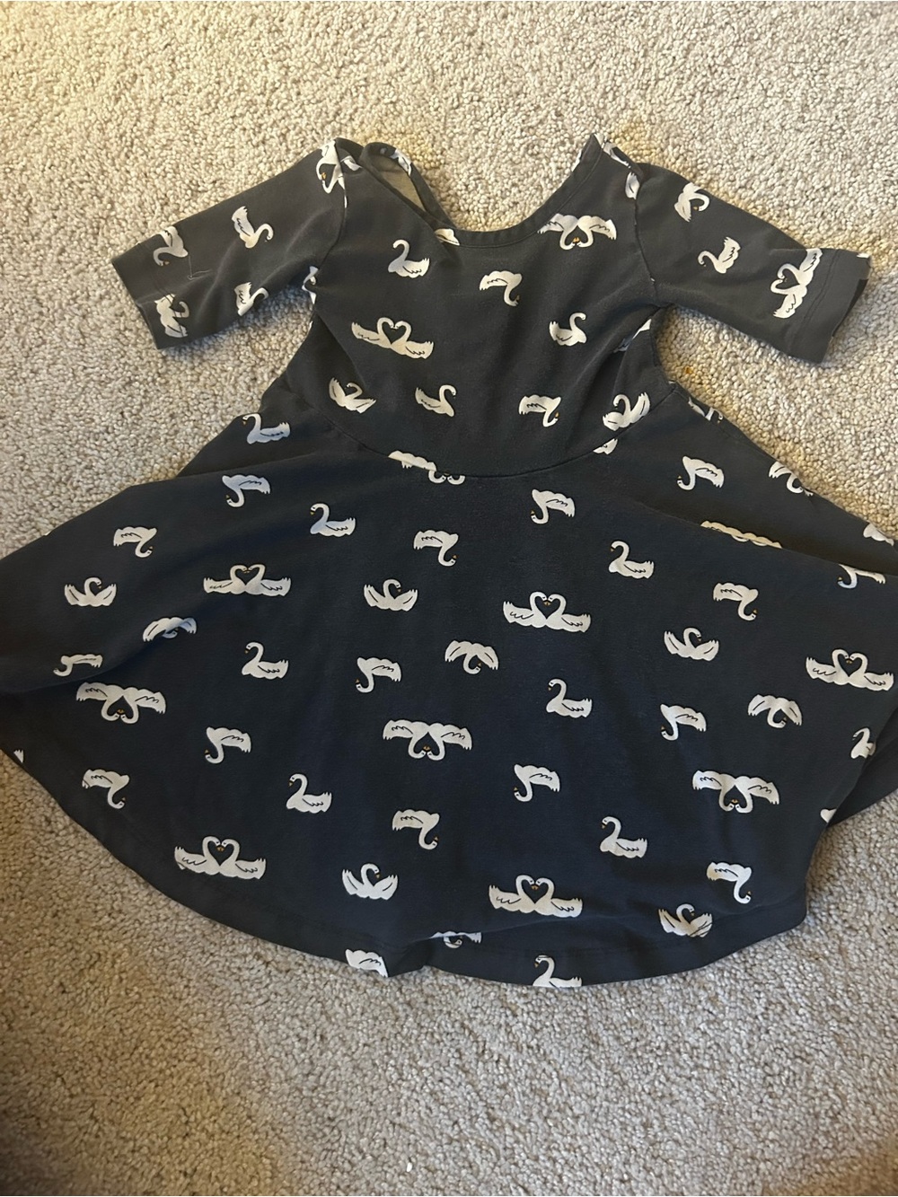 Hanna Andersson Black Dress with White Swan Print